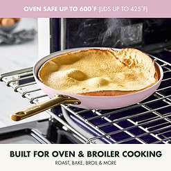GreenPan Reserve Hard Anodized Healthy Ceramic Nonstick 10 Piece Cookware Pots and Pans Set, Gold Handle, Blush Pink