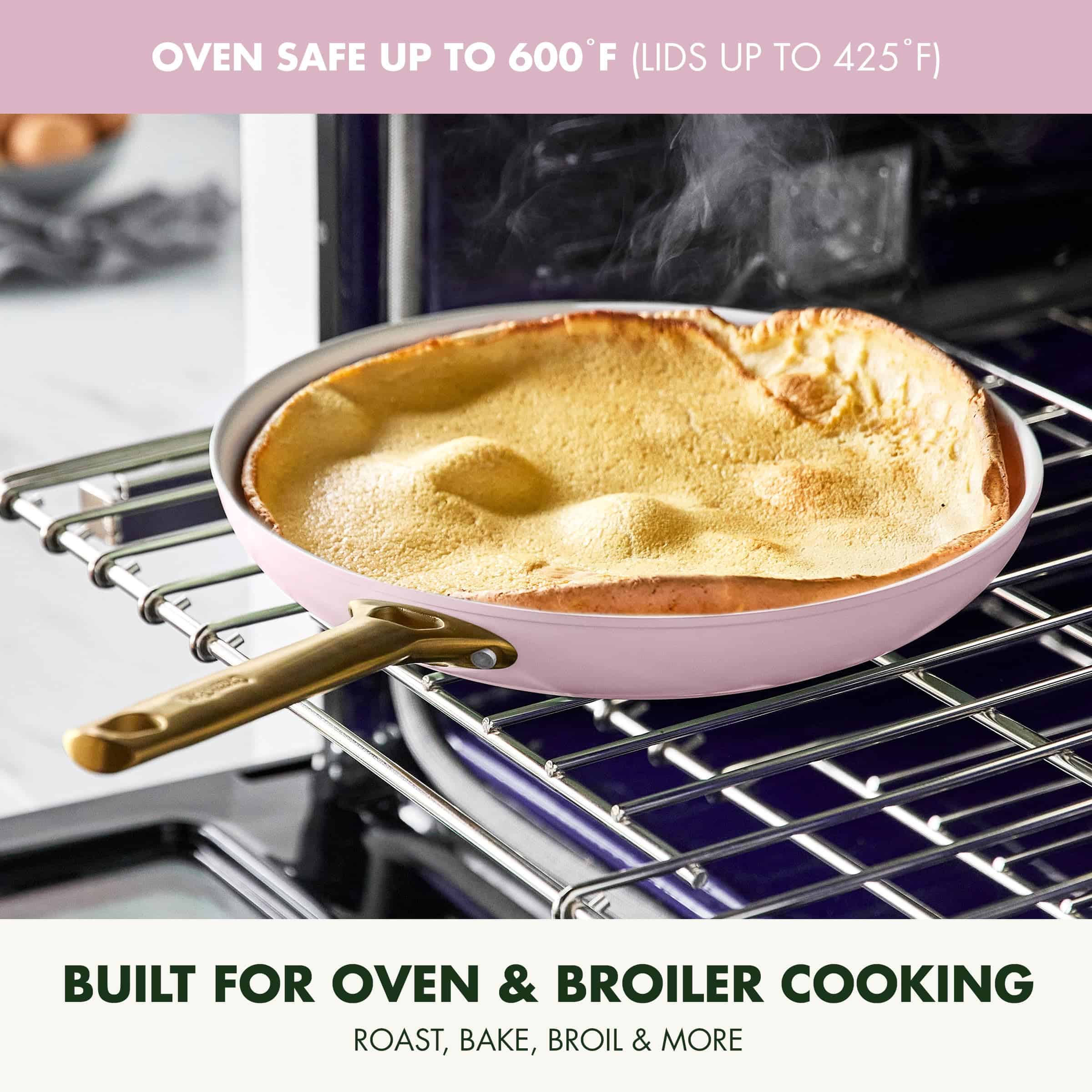 GreenPan Reserve Hard Anodized Healthy Ceramic Nonstick 10 Piece Cookware Pots and Pans Set, Gold Handle, Blush Pink