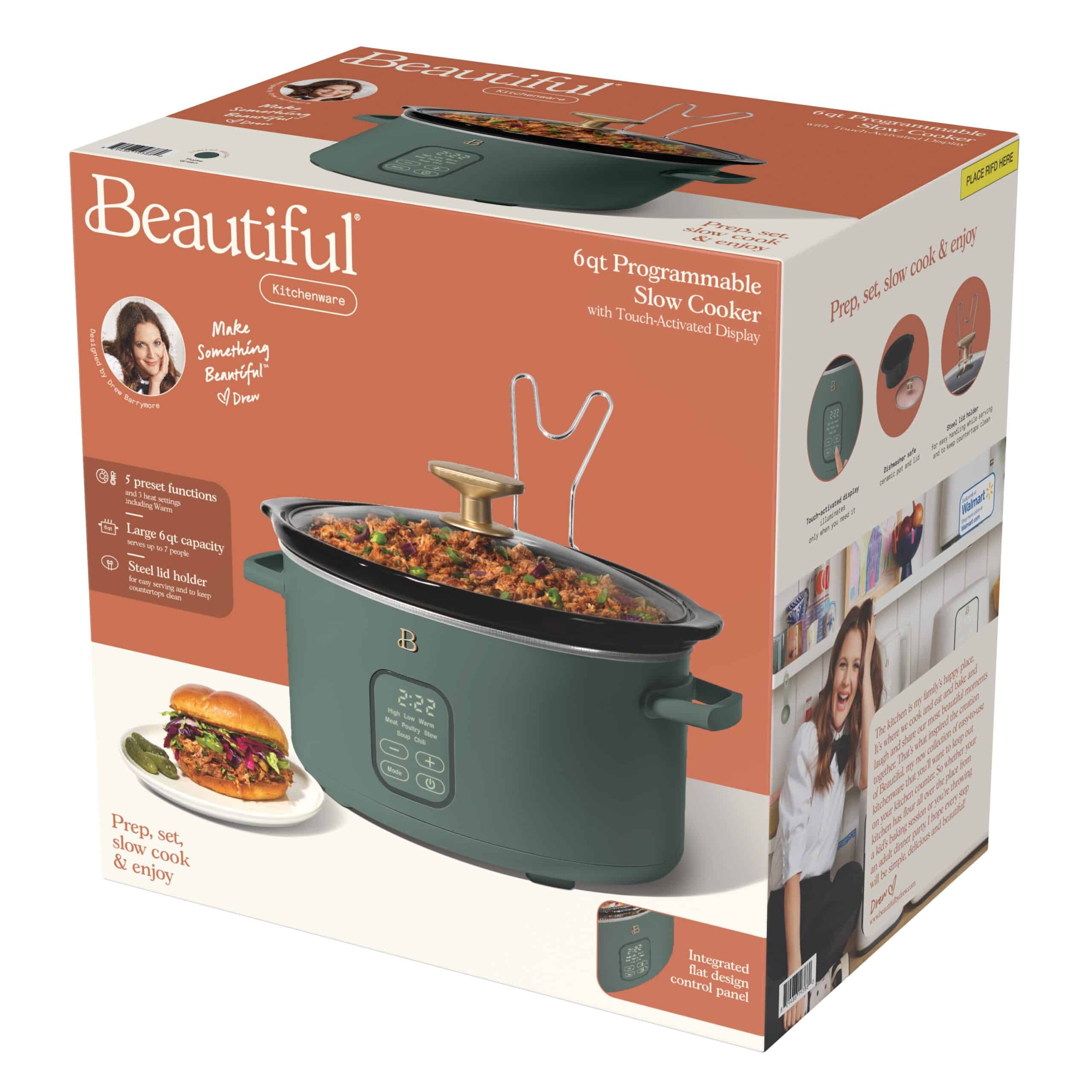 Beautiful 6 Qt Programmable Slow Cooker, Thyme Green by Drew Barrymore