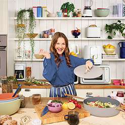 Beautiful 12pc Ceramic Non-Stick Cookware Set, Porcini Taupe by Drew Barrymore