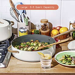 Beautiful 5.5 Quart Ceramic Non-Stick Sauté Pan, White Icing by Drew Barrymore