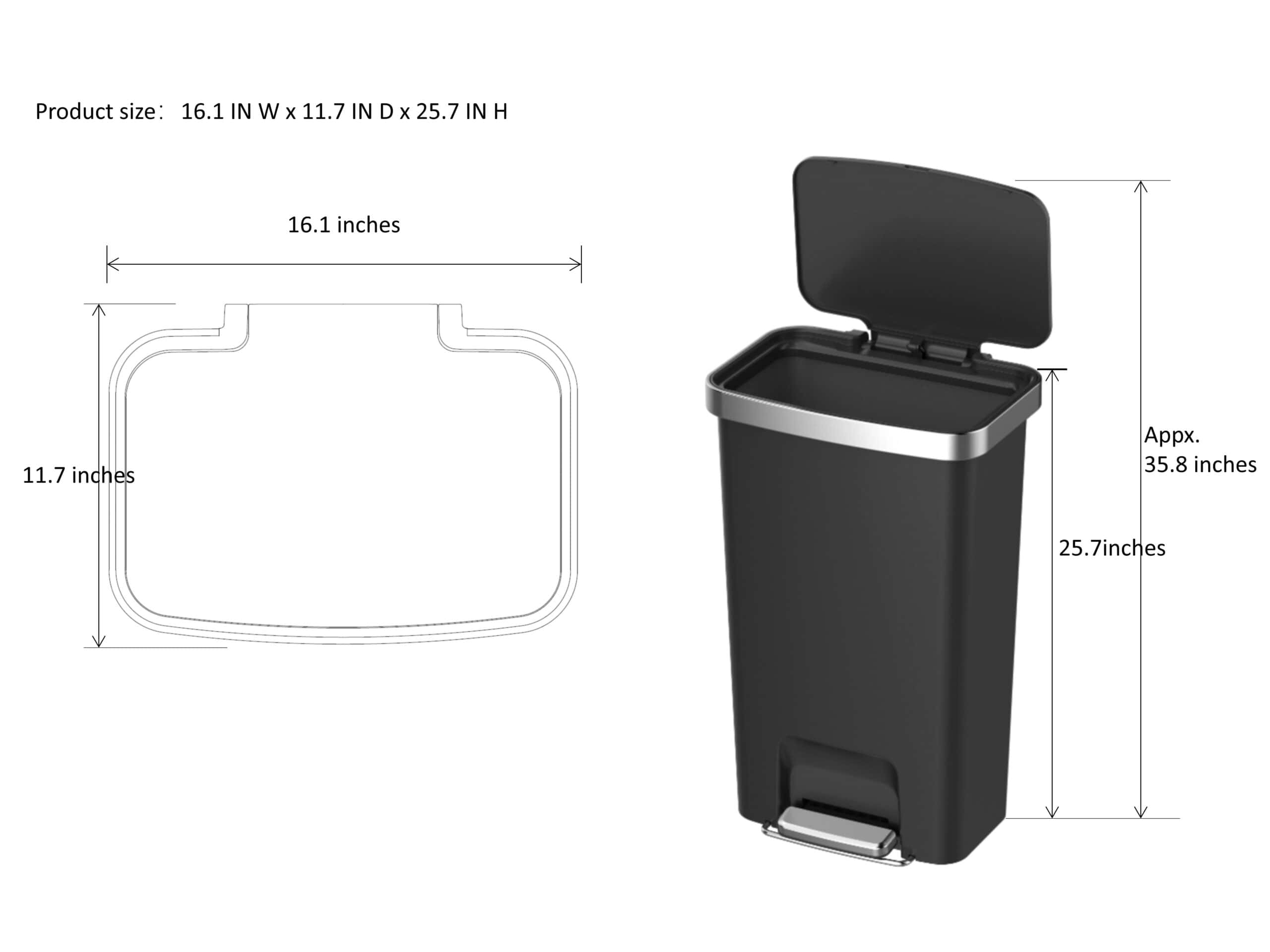 Better Homes & Gardens 11.9 Gallon Kitchen Trash Can, Plastic Step-On Kitchen Trash Can, Black