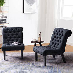 Andeworld Accent Chair for Bedroom Living Room Chairs Tufted Upholstered Lounge Chair with Wood Legs Linen Fabric, Black