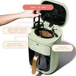 Beautiful 14-Cup Programmable Drip Coffee Maker with Touch-Activated Display, Sage Green by Drew Barrymore