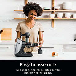 Ninja Cold Press Juicer Pro Powerful Slow Juicer with Total Pulp Control, Cloud Silver, JC100