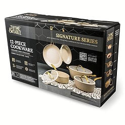 Thyme & Table Signature Ribbed 12-Piece Cookware Set Non-Stick - Taupe
