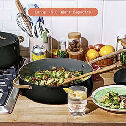 Beautiful 5.5 Quart Ceramic Non-Stick Sauté Pan, Black Sesame by Drew Barrymore