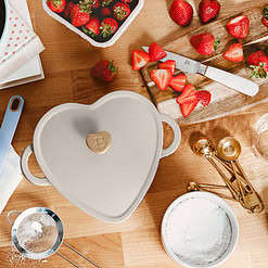 Beautiful 2QT Cast Iron Heart Dutch Oven, Porcini Taupe by Drew Barrymore