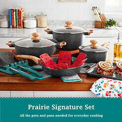 The Pioneer Woman Prairie Signature 14-Piece Cast Aluminum Cookware Set, Charcoal Speckle