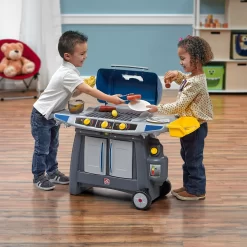 Step2 Sizzle & Smoke Barbecue Blue Toddler Grill Playset with 15 Piece Plastic Barbeque Play Set