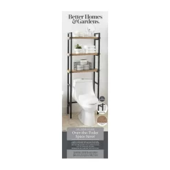 Better Homes & Gardens Jace 3-Shelf Over the Toilet Space Saver, Black and Natural Oak Finish