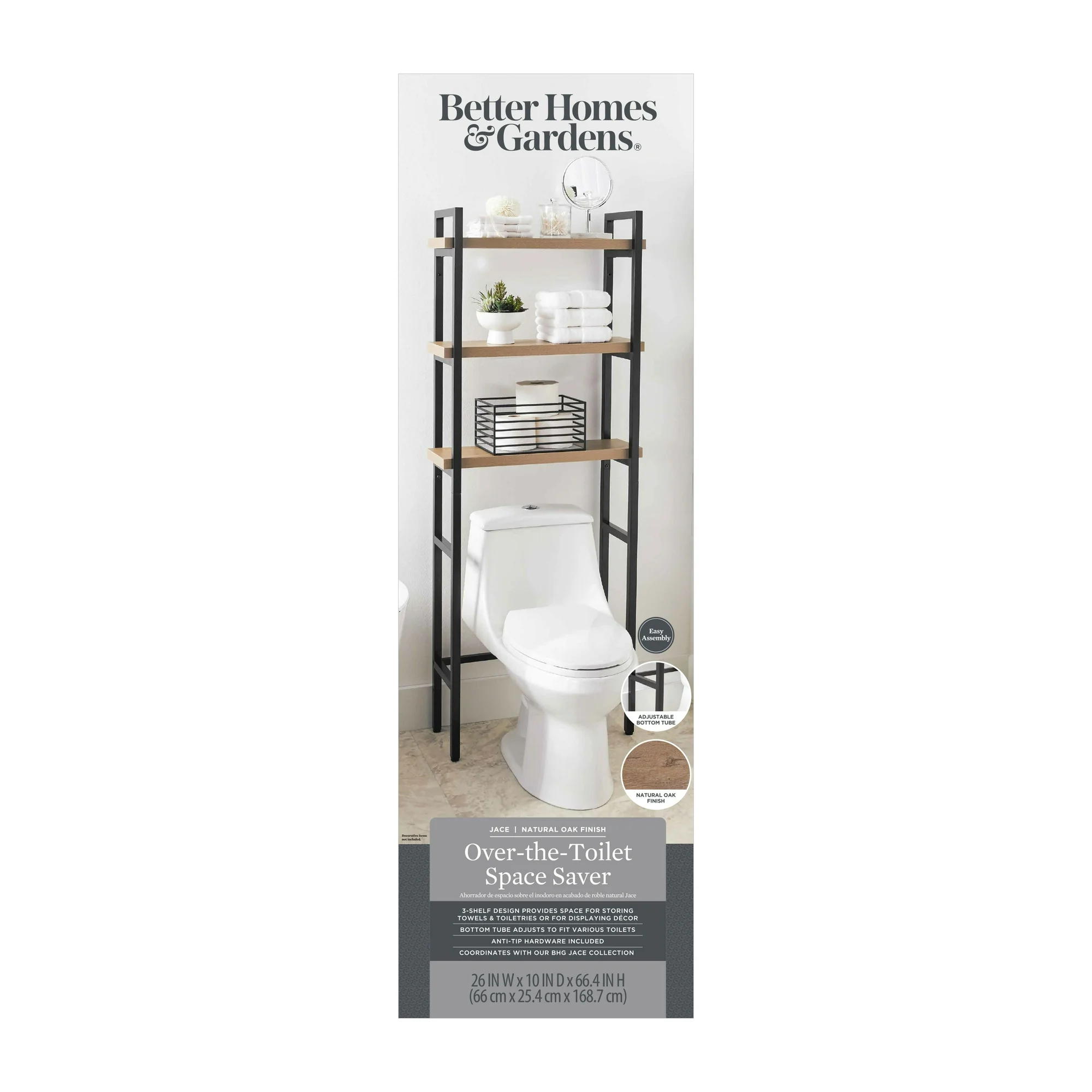 Better Homes & Gardens Jace 3-Shelf Over the Toilet Space Saver, Black and Natural Oak Finish