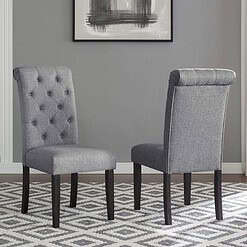 Roundhill Furniture Leviton Solid Wood Tufted Dining Chair (Set of 2), Gray