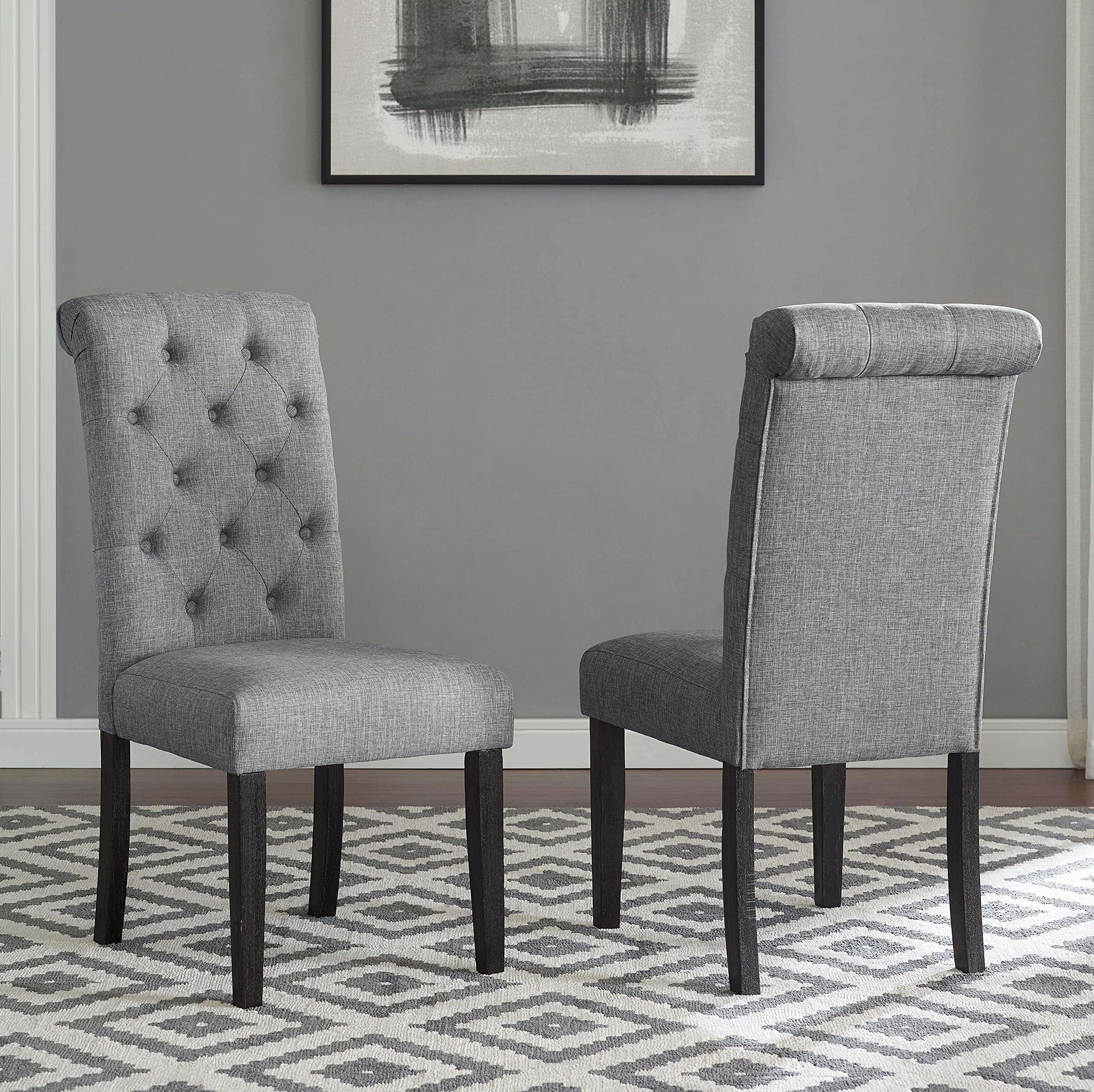 Roundhill Furniture Leviton Solid Wood Tufted Dining Chair (Set of 2), Gray