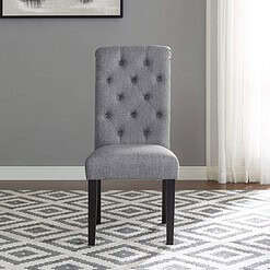 Roundhill Furniture Leviton Solid Wood Tufted Dining Chair (Set of 2), Gray