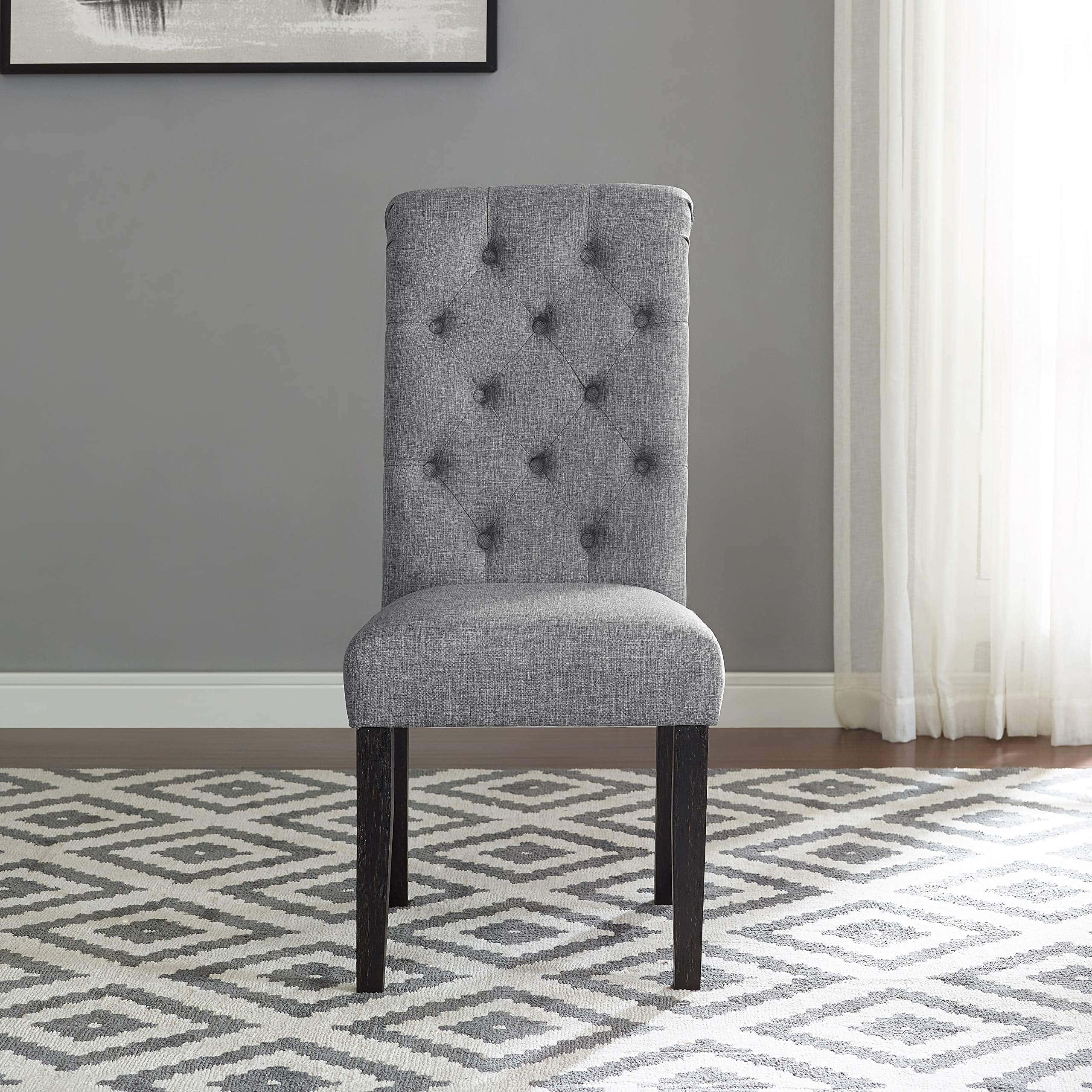 Roundhill Furniture Leviton Solid Wood Tufted Dining Chair (Set of 2), Gray