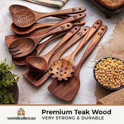 Wooden Spoons for Cooking, 10 Pcs Wooden Cooking Utensils Set – Wooden Utensil Set for Nonstick Pans & Cookware