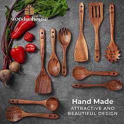 Wooden Spoons for Cooking, 10 Pcs Wooden Cooking Utensils Set – Wooden Utensil Set for Nonstick Pans & Cookware