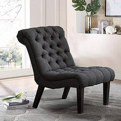 Andeworld Accent Chair for Bedroom Living Room Chairs Tufted Upholstered Lounge Chair with Wood Legs Linen Fabric, Black