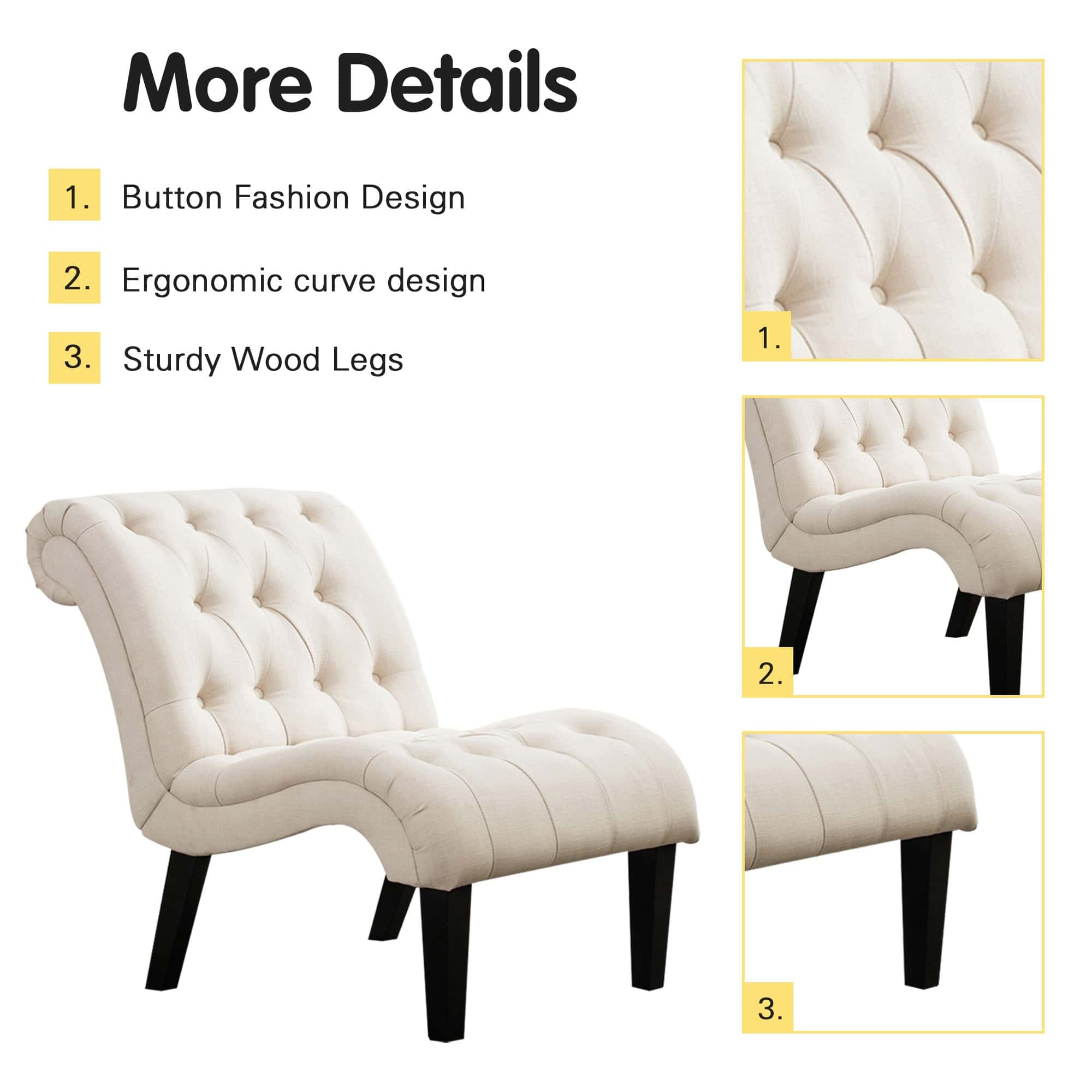Andeworld Accent Chair for Bedroom Living Room Chairs Tufted Upholstered Lounge Chair with Wood Legs Linen Fabric, Cream