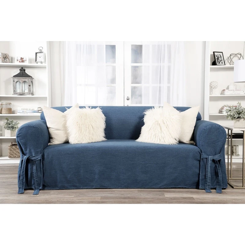 Classic Slipcovers Authentic Denim One-piece Loveseat Slipcover - N/A