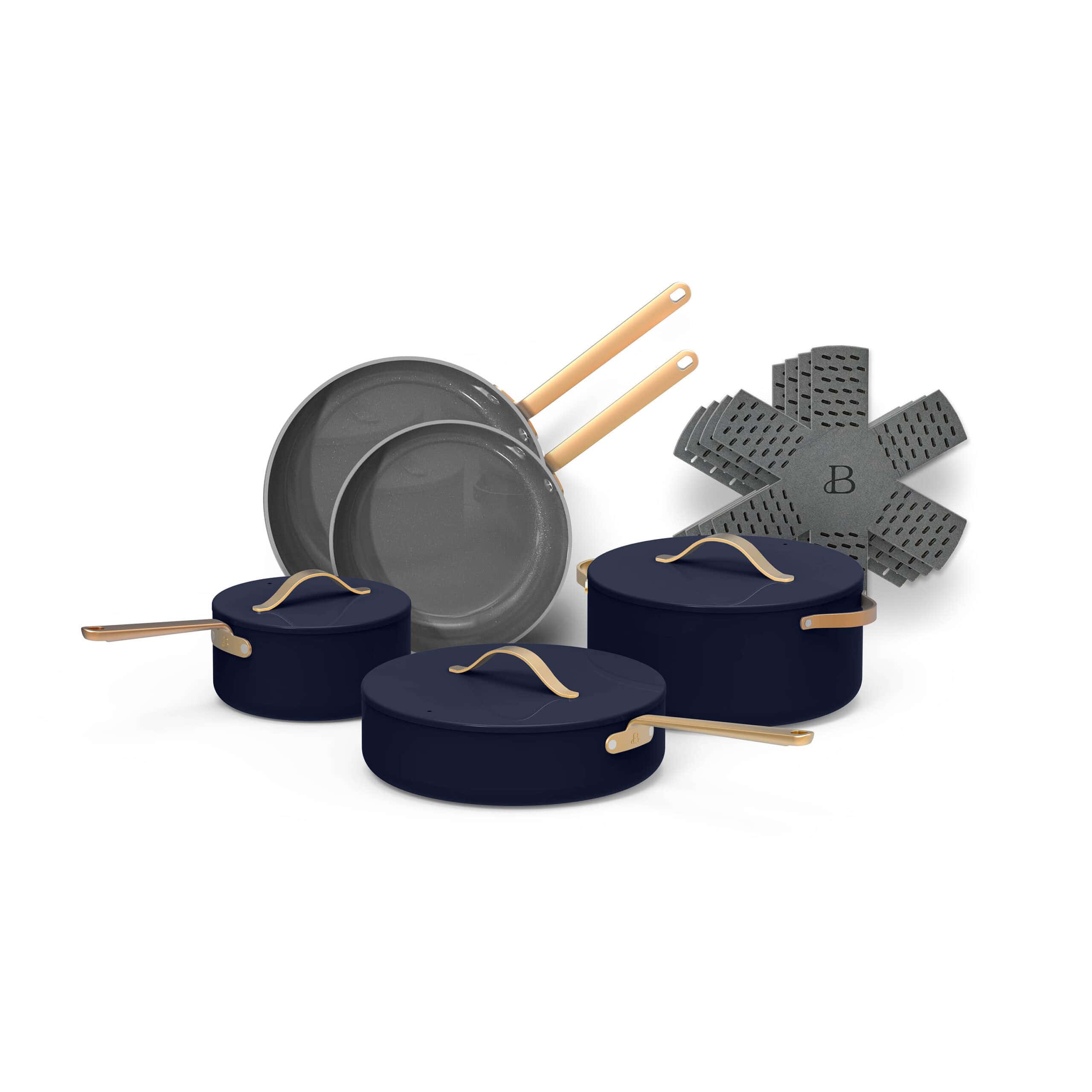 Beautiful 12pc Ceramic Non-Stick Cookware Set, Starry Night by Drew Barrymore, Blue