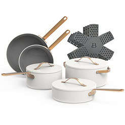 Beautiful 12pc Ceramic Non-Stick Cookware Set, White Icing by Drew Barrymore