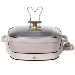 Beautiful 5 in 1 Electric Skillet - Expandable up to 7 Qt with Glass Lid, Porcini Taupe by Drew Barrymore