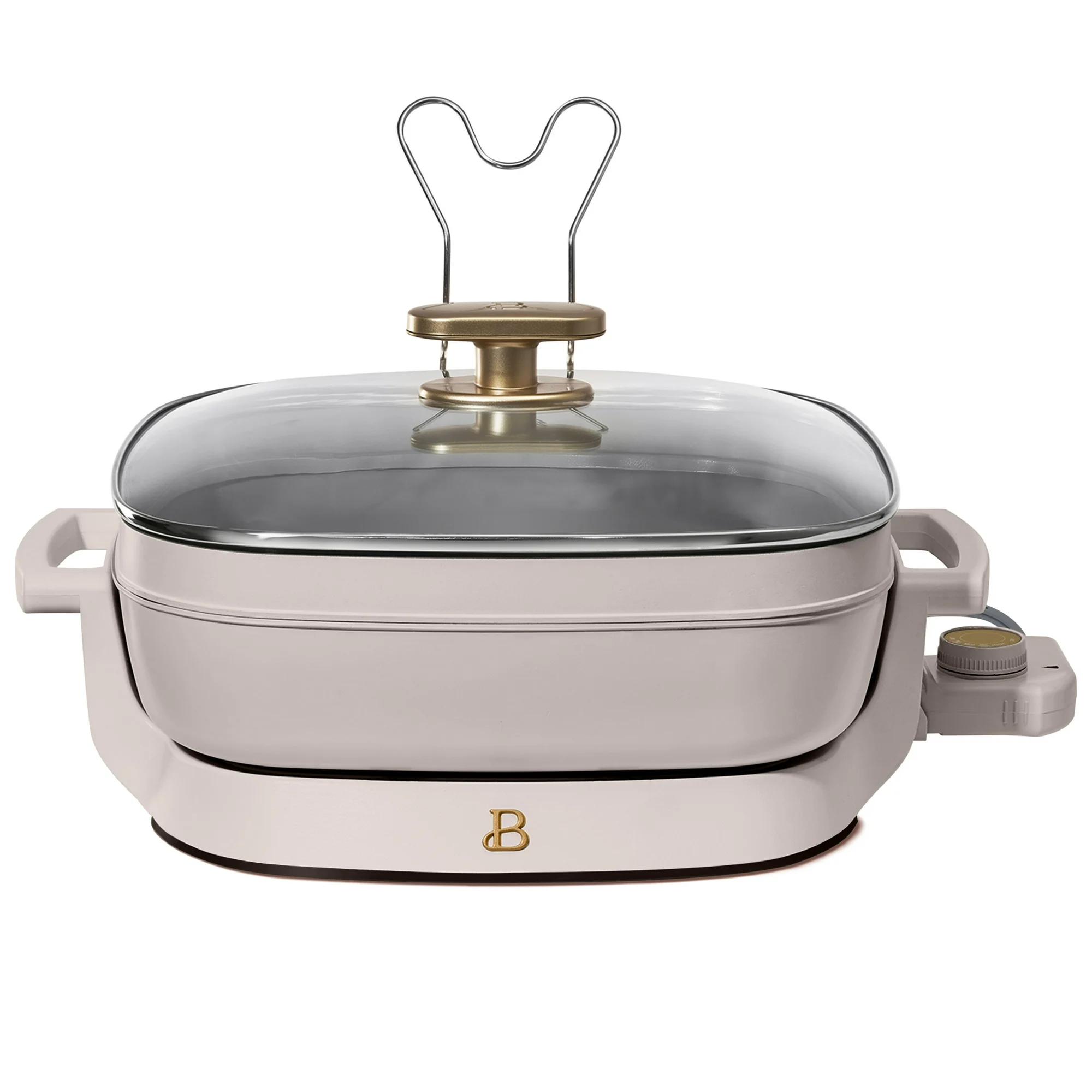 Beautiful 5 in 1 Electric Skillet - Expandable up to 7 Qt with Glass Lid, Porcini Taupe by Drew Barrymore