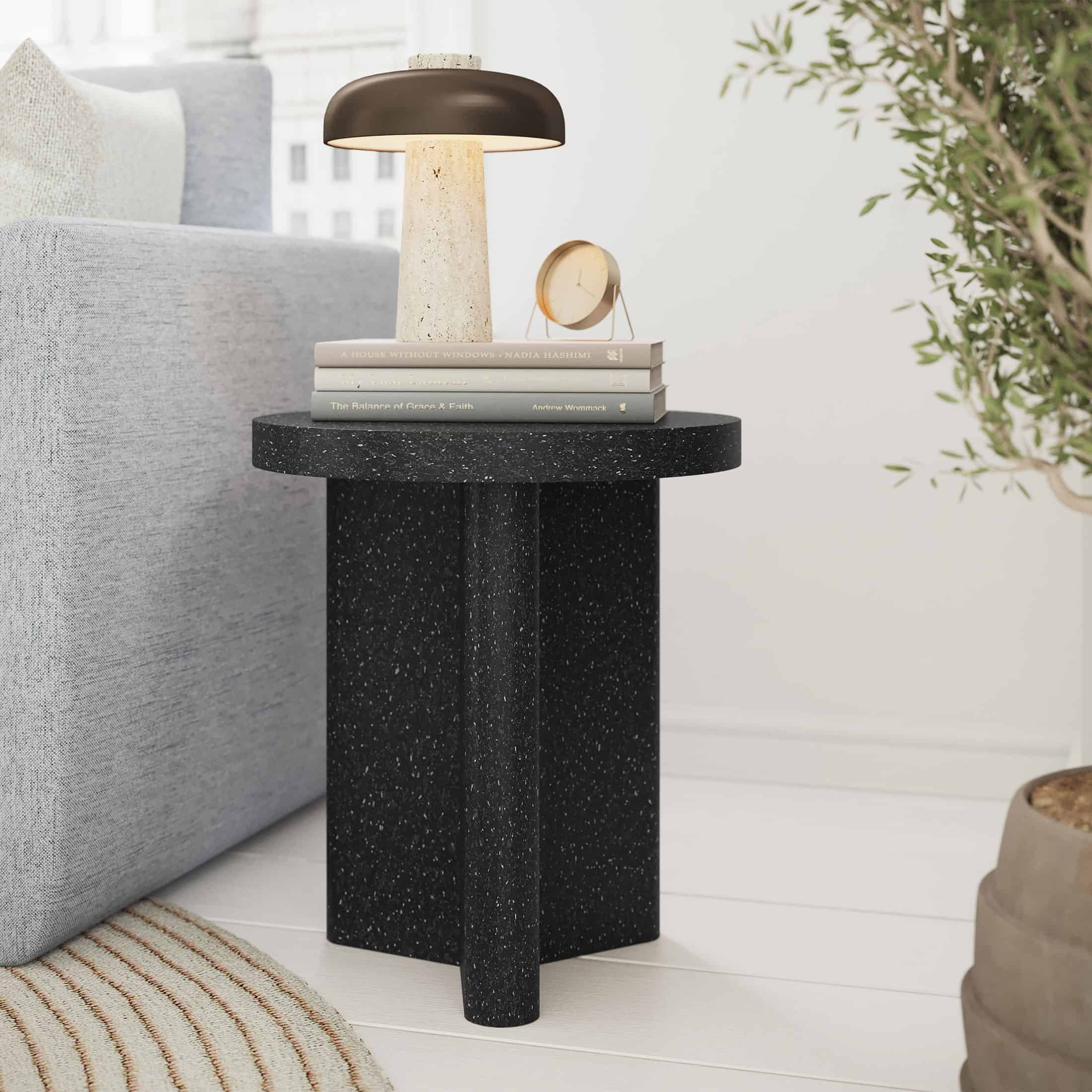 Beautiful Contempo Round Side Table by Drew Barrymore, Speckled Marble Finish