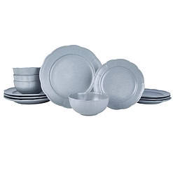 Beautiful Scallop Stoneware Dinnerware 12 Piece Set Cornflower Blue by Drew Barrymore