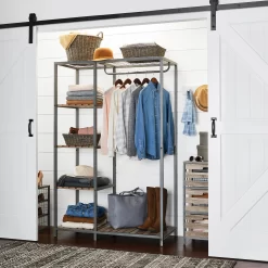 Better Homes & Gardens Farmhouse Gray Wood and Metal Garment Rack