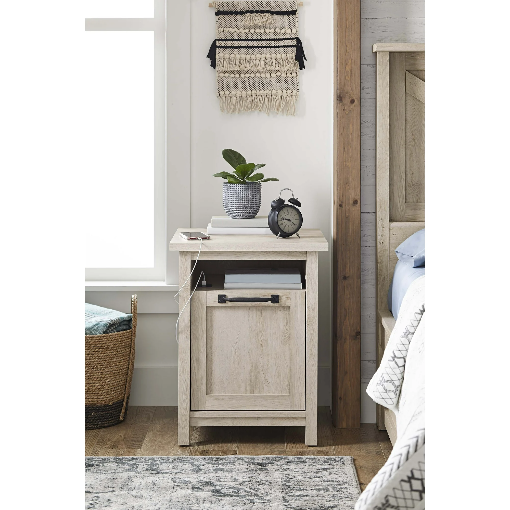 Better Homes & Gardens Modern Farmhouse USB Nightstand, Rustic White Finish