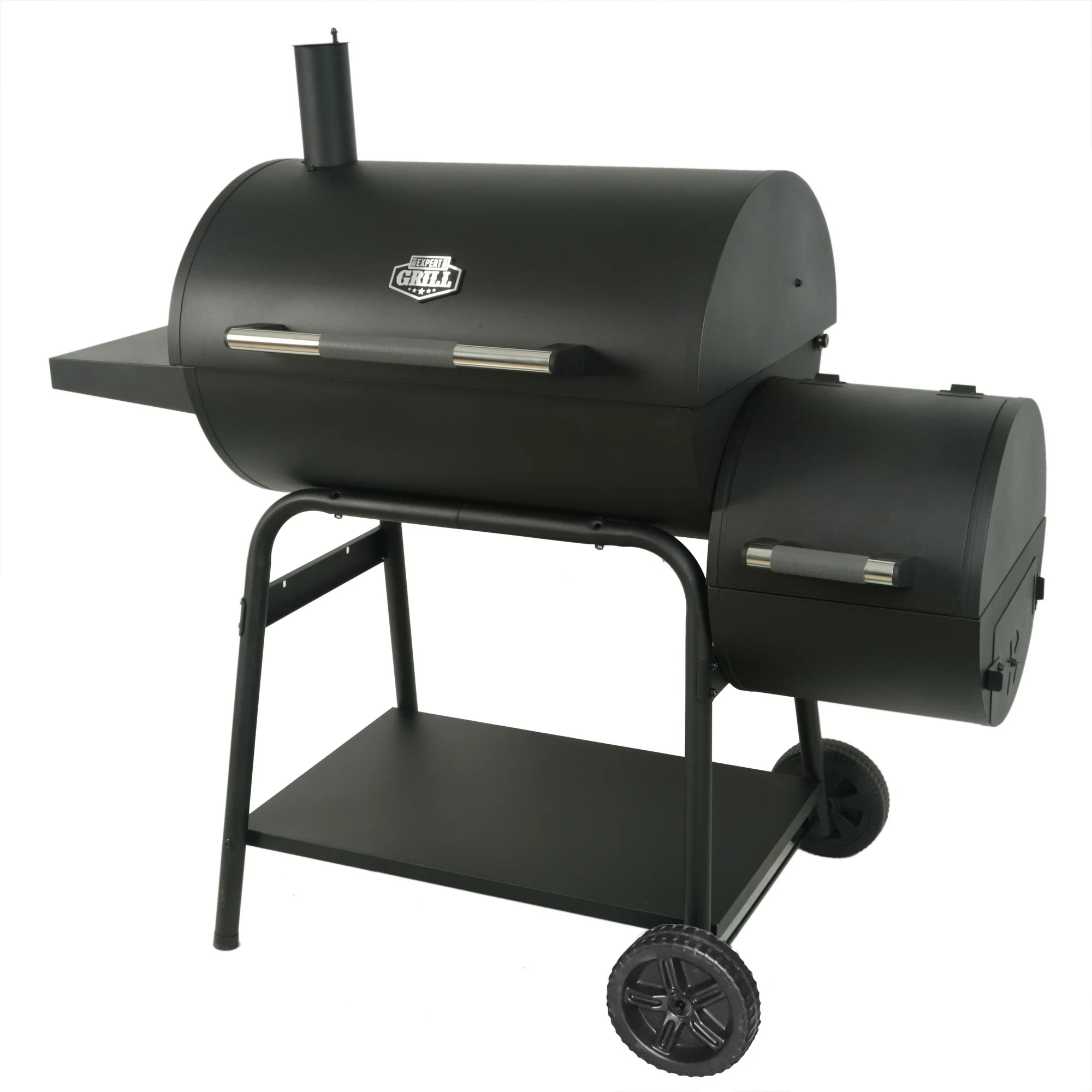 Expert Grill 28" Offset Steel Charcoal Smoker Grill with Side Firebox, Black, New
