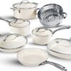 Gotham Steel Nonstick Pots and Pans Set 12 Piece Ceramic Cookware Kitchen Set with Frying Skillet, Saucepan, Cream