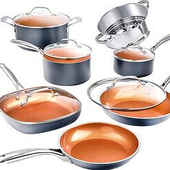 Gotham Steel Nonstick Pots and Pans 12 Piece Set Ceramic Cookware Kitchen Set with Frying Skillet, Saucepan, Lids, Gray