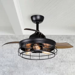 Parrot Uncle 36 in. Industrial Retractable 3-Blade Black Ceiling Fan with Light Kit and Remote Control