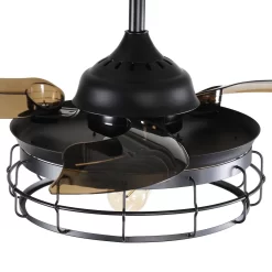 Parrot Uncle 36 in. Industrial Retractable 3-Blade Black Ceiling Fan with Light Kit and Remote Control