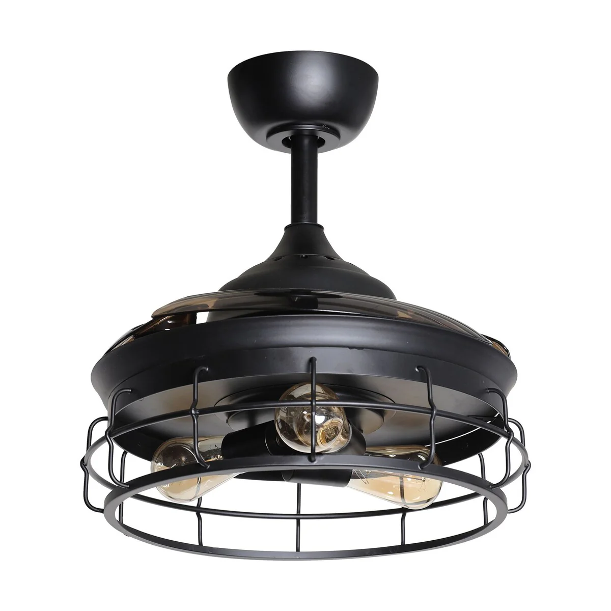Parrot Uncle 36 in. Industrial Retractable 3-Blade Black Ceiling Fan with Light Kit and Remote Control
