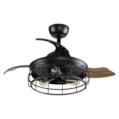 Parrot Uncle 36 in. Industrial Retractable 3-Blade Black Ceiling Fan with Light Kit and Remote Control