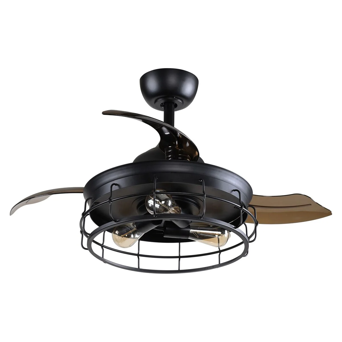 Parrot Uncle 36 in. Industrial Retractable 3-Blade Black Ceiling Fan with Light Kit and Remote Control
