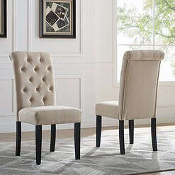 Roundhill Furniture Leviton Solid Wood Tufted Dining Chair (Set of 2), Tan