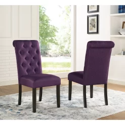 Roundhill Furniture Leviton Solid Wood Tufted Dining Chair (Set of 2), Purple