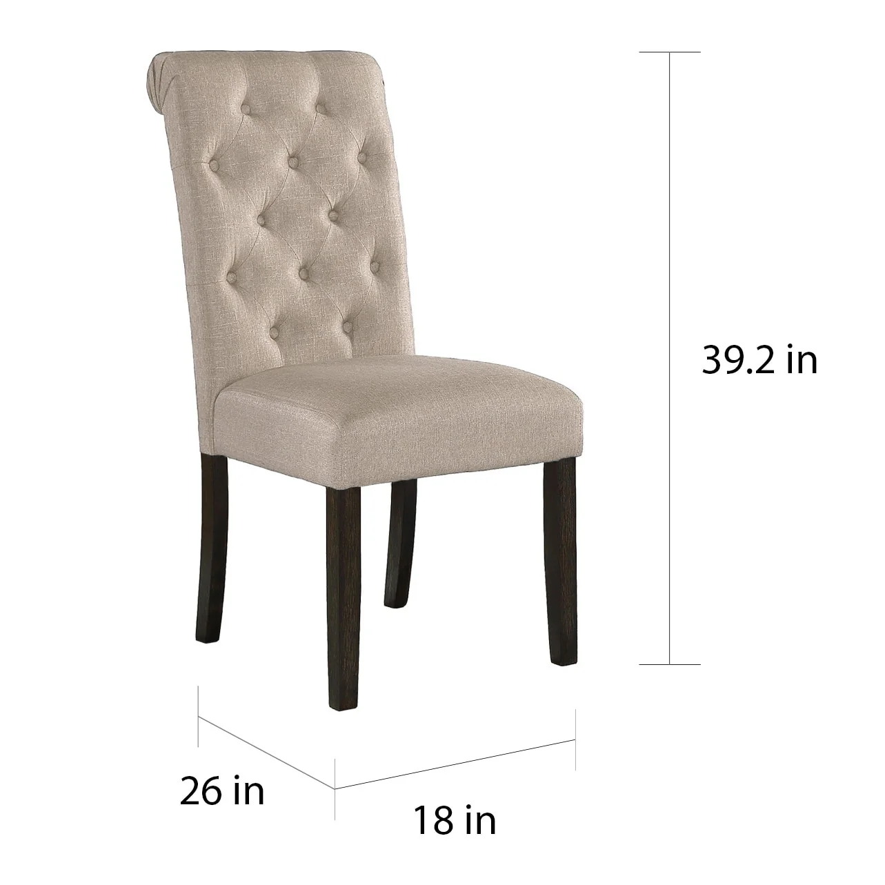 Roundhill Furniture Leviton Solid Wood Tufted Dining Chair (Set of 2), Tan