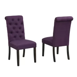 Roundhill Furniture Leviton Solid Wood Tufted Dining Chair (Set of 2), Purple