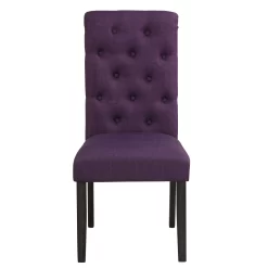 Roundhill Furniture Leviton Solid Wood Tufted Dining Chair (Set of 2), Purple