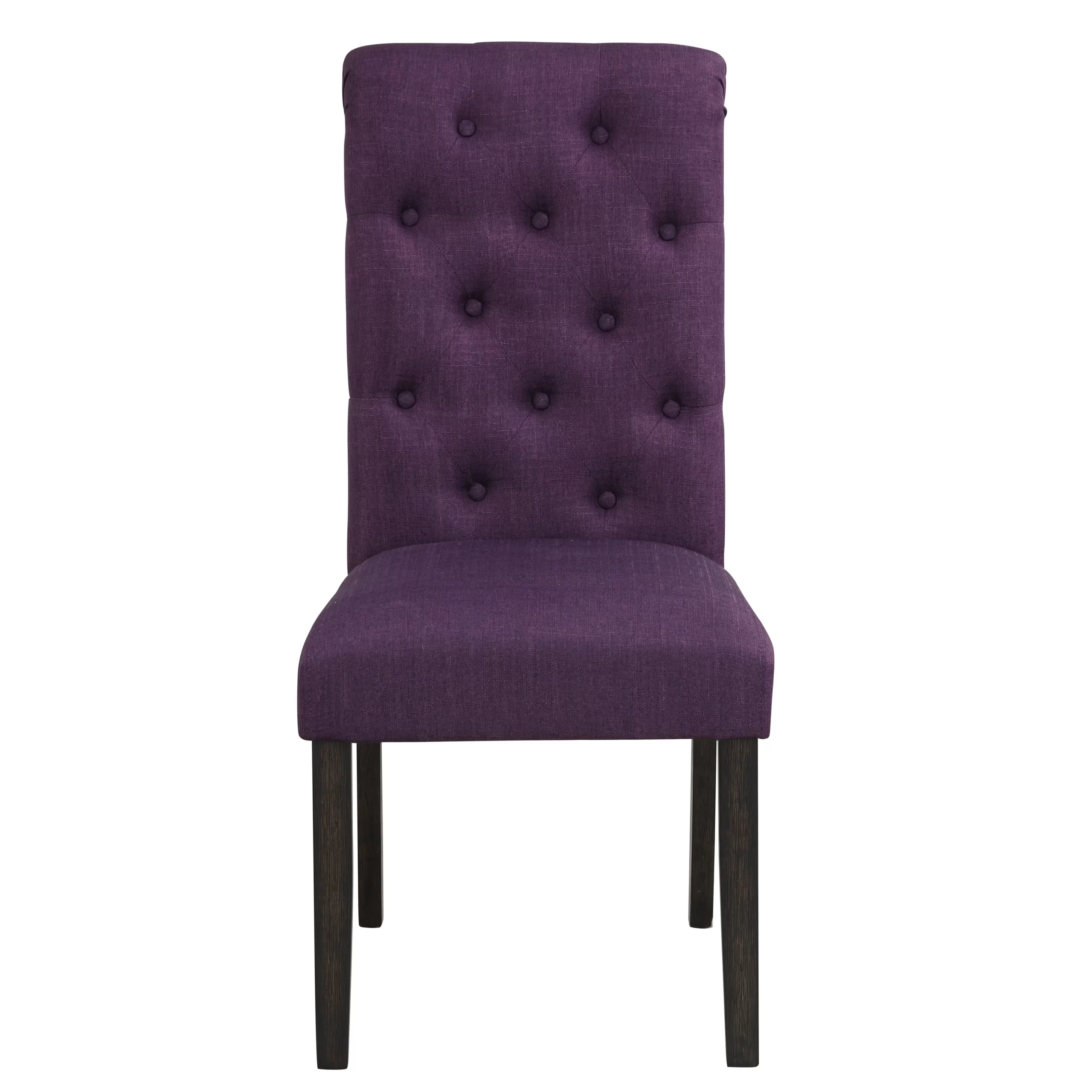 Roundhill Furniture Leviton Solid Wood Tufted Dining Chair (Set of 2), Purple