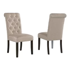 Roundhill Furniture Leviton Solid Wood Tufted Dining Chair (Set of 2), Tan