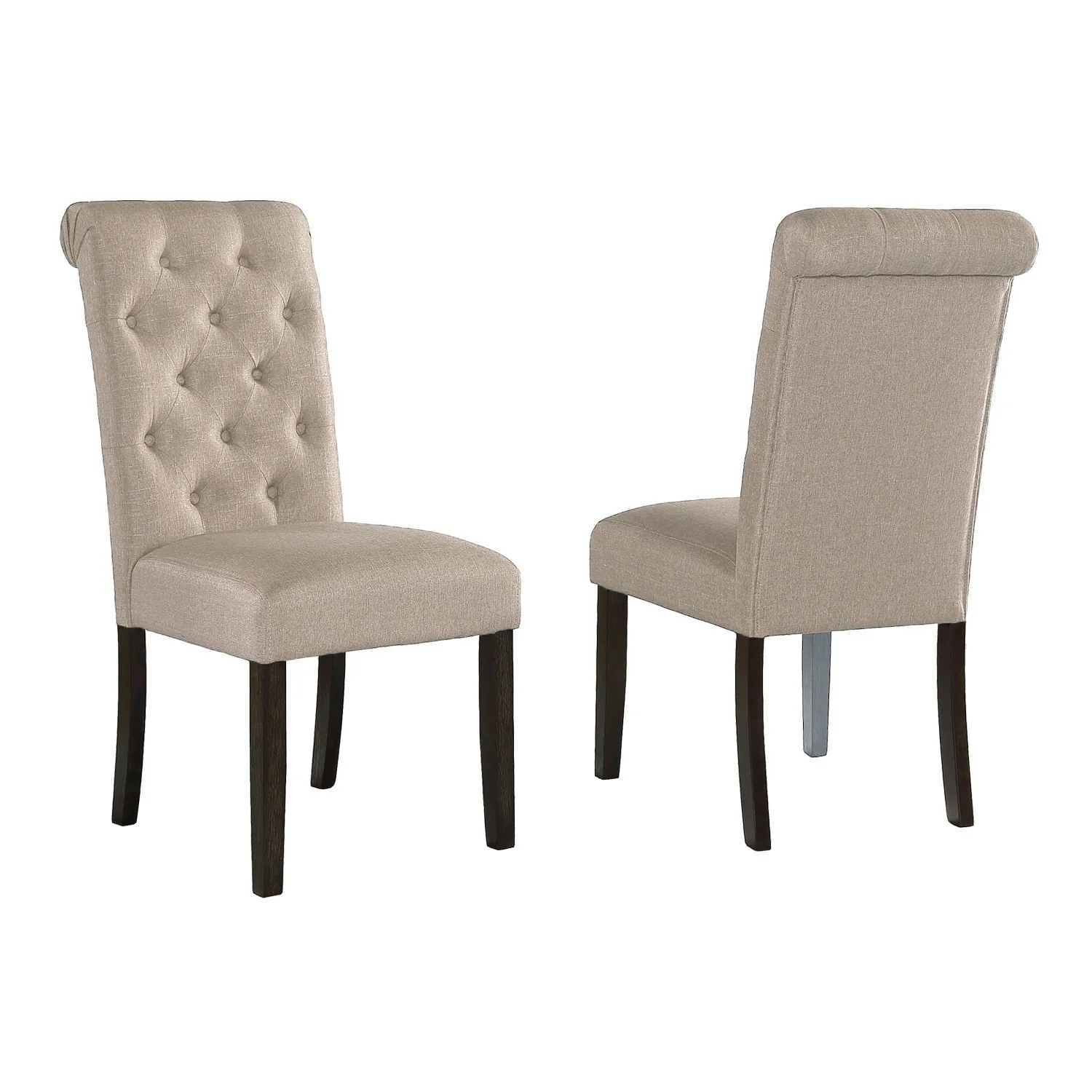 Roundhill Furniture Leviton Solid Wood Tufted Dining Chair (Set of 2), Tan