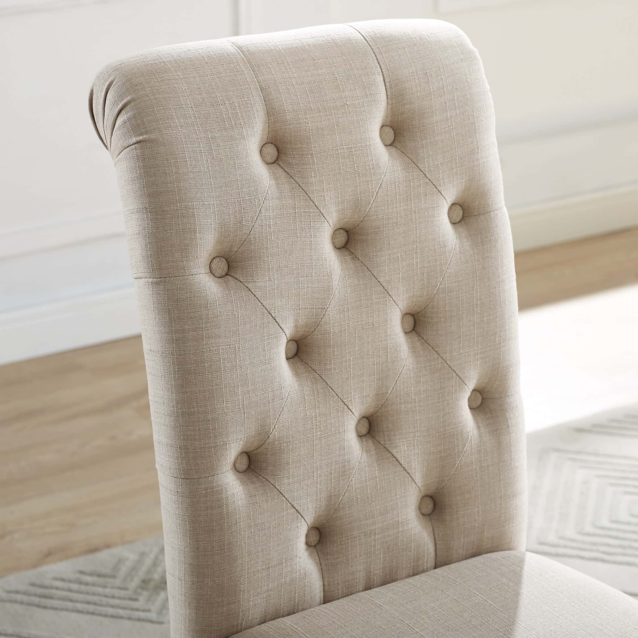 Roundhill Furniture Leviton Solid Wood Tufted Dining Chair (Set of 2), Tan